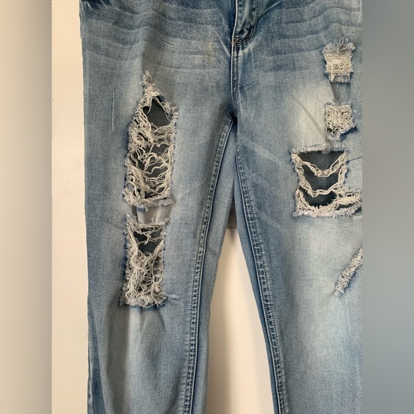 ELITE JEANS 13/14 Mid Rise Blue Denim Distressed Ankle Jeans - Picture 3 of 13